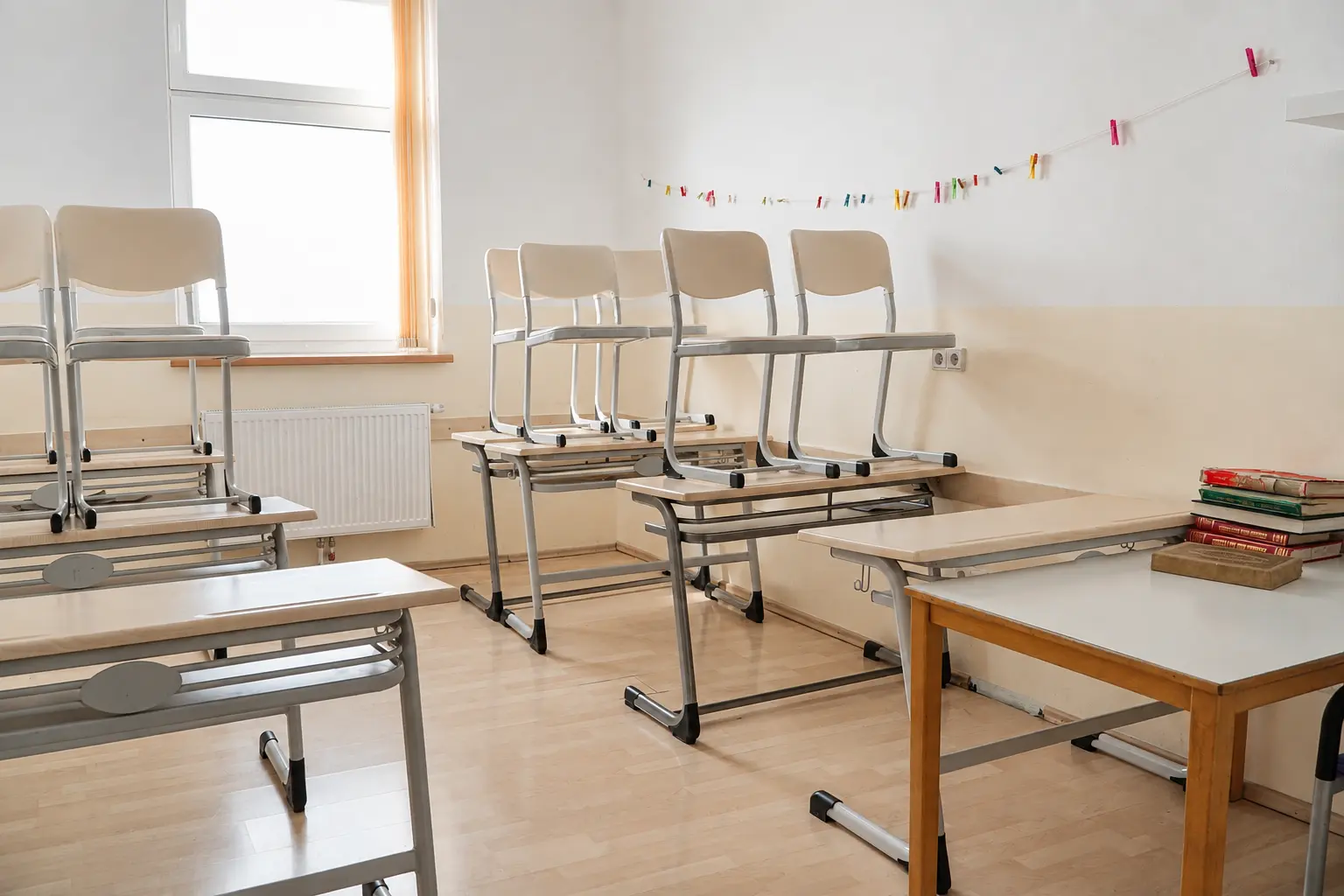 Ein heller Klassenraum bei Mektep